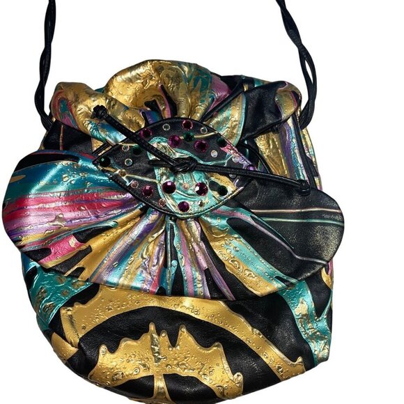 Terry Toni Vintage Womens Jacket and Bag Set Size Small Black Hand Painted - Picture 6 of 10